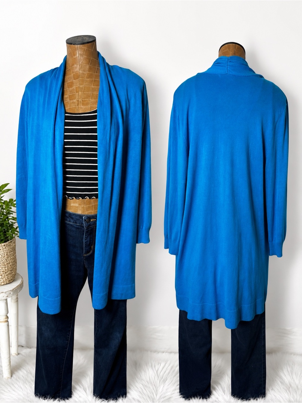 Laura Ashley Blue Open Front Longline Cardigan Sweater